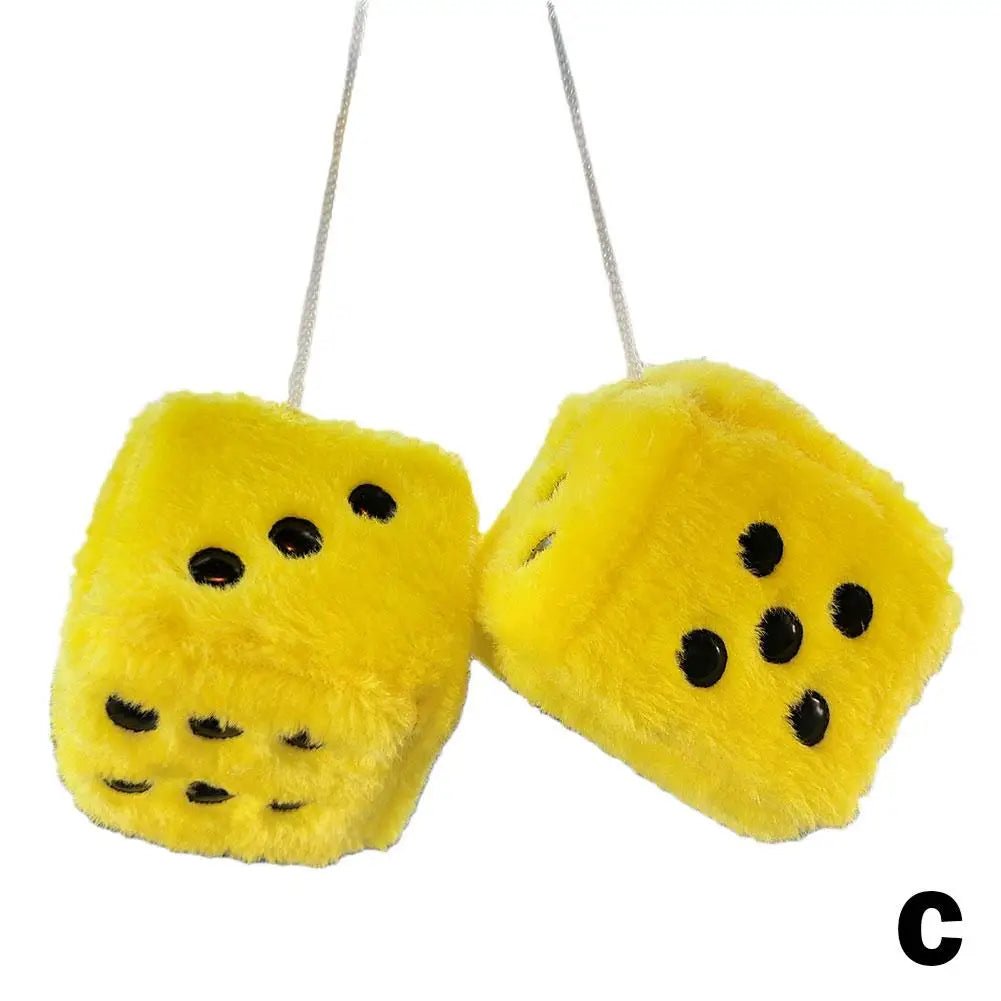 2pcs Plush Dice Car Pendant Plush Toy Cube Pendant Car Ornament Sieve Anime Car Decoration Accessories Auto Pendant - shift - knoobs