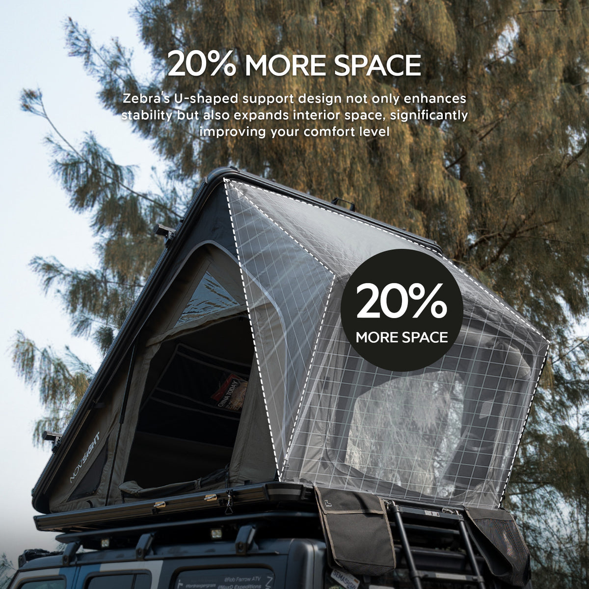 NOVSIGHT Black Roof Top Hard Shell Rooftop Tent 2-3 People Car Camping All Season with Luggage Rack Waterproof Rooftop Tent for for Jeep SUV Truck Overland Car Roof Tent For Camping with Ladder