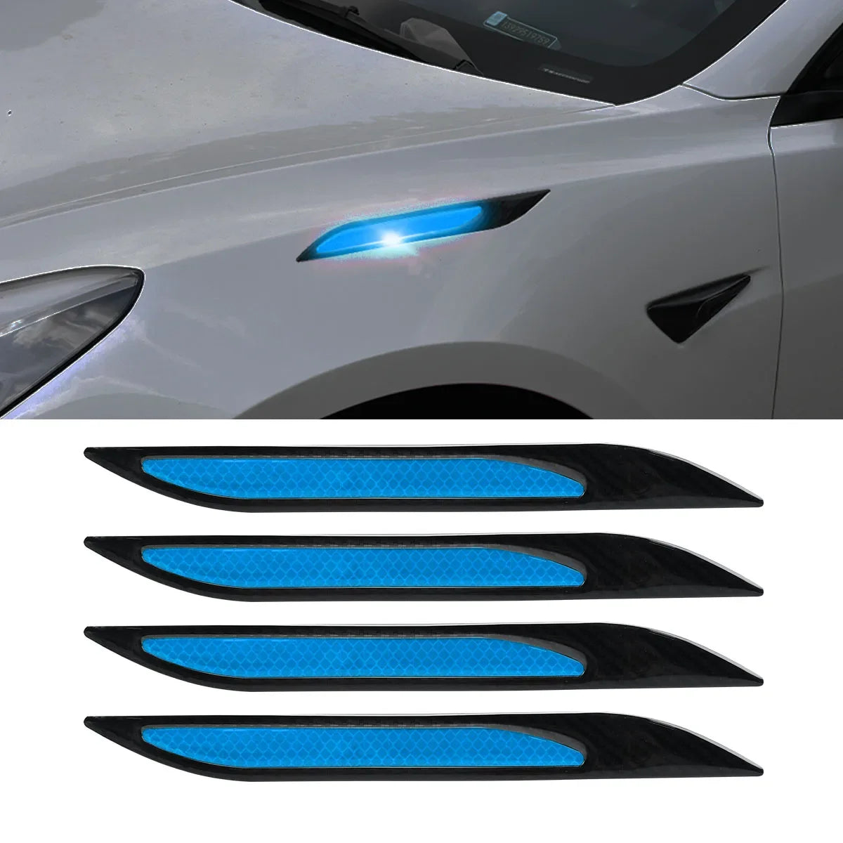 Newest 4Pcs Car Reflective Strips Bumper Protector Carbon Fiber Body Safety Warning Sticker Auto Anti-scratch Tape Auto Styling