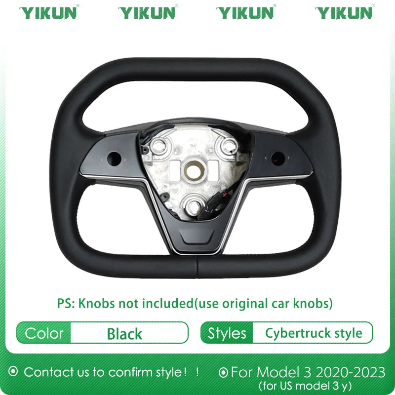 Car Steering Wheel Inspired By Cyberpack Style for Tesal Model Y/3 Highland 2017-2024 with Heating Function Black Leather Yoke