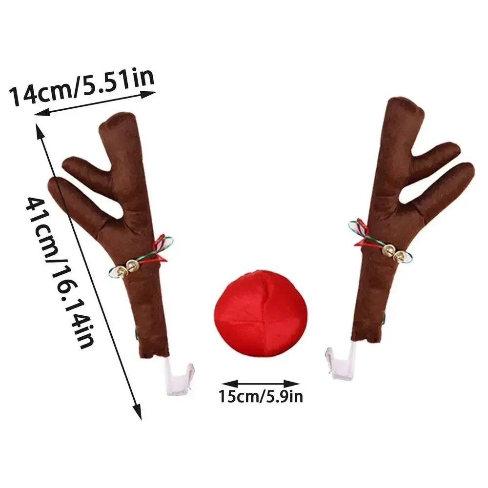 Reindeer Decoration Elk Antler Car Vehicle Nose Horn Costume Decor Set Rudolph Christmas Reindeer Antlers Red Nose Ornaments 1PC - shift - knoobs