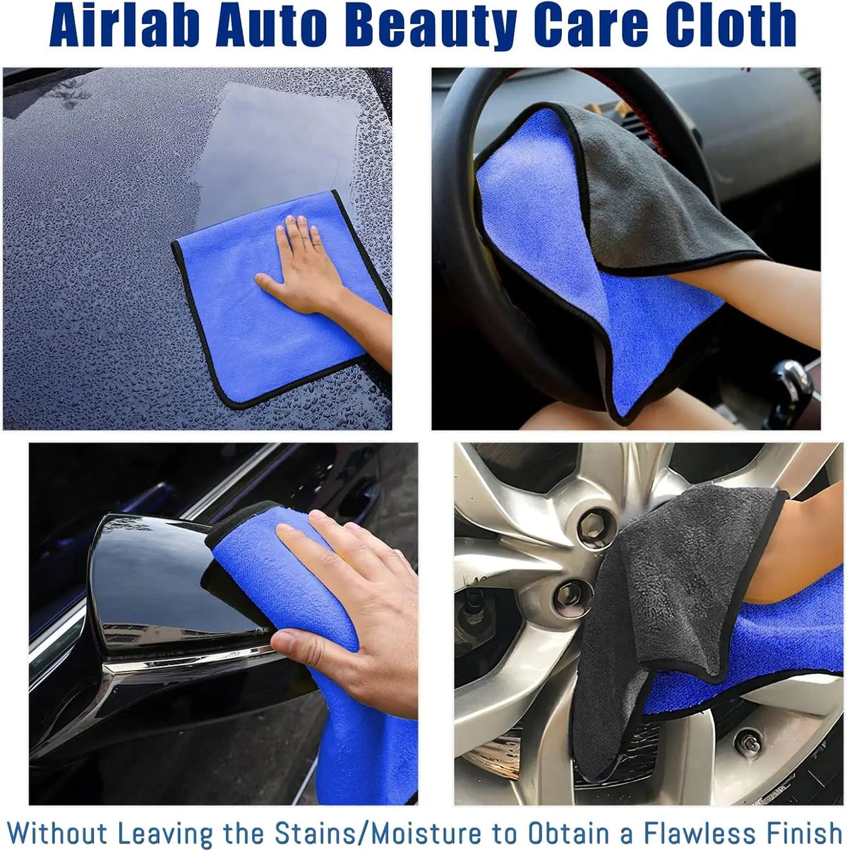 1 - 4pcs Microfiber Car Washing Towel Soft Quick Drying Windows Mirrors Wiping Rags Home Double Layer Cleaning Cloths 500GSM - shift - knoobs