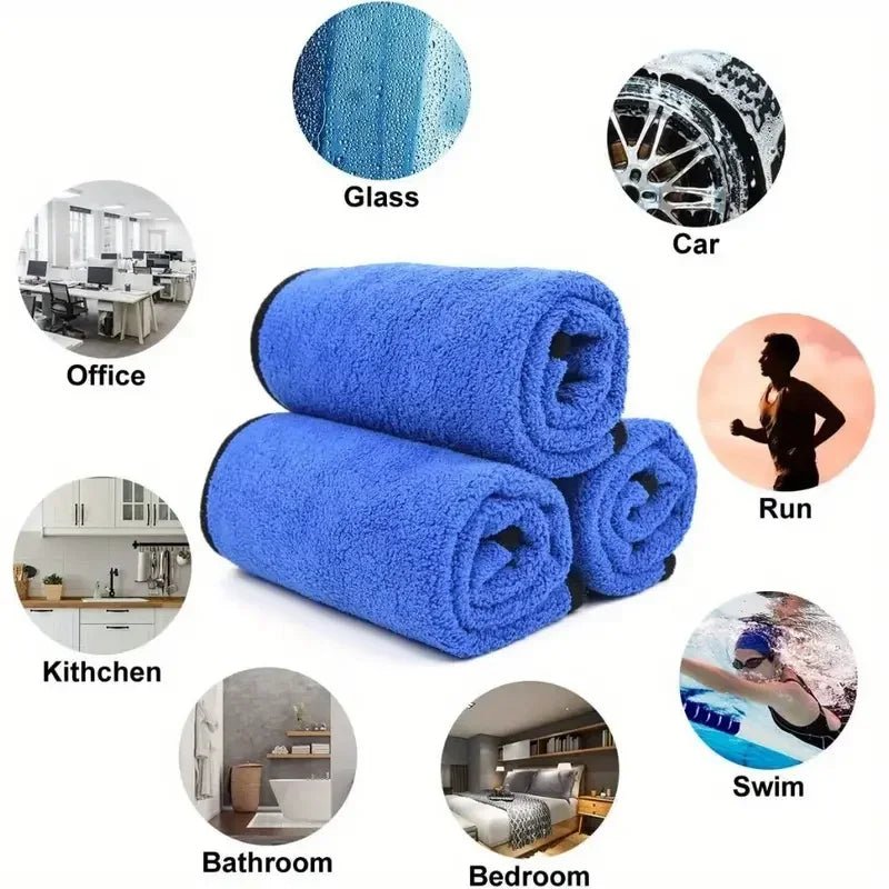 1 - 4pcs Microfiber Car Washing Towel Soft Quick Drying Windows Mirrors Wiping Rags Home Double Layer Cleaning Cloths 500GSM - shift - knoobs
