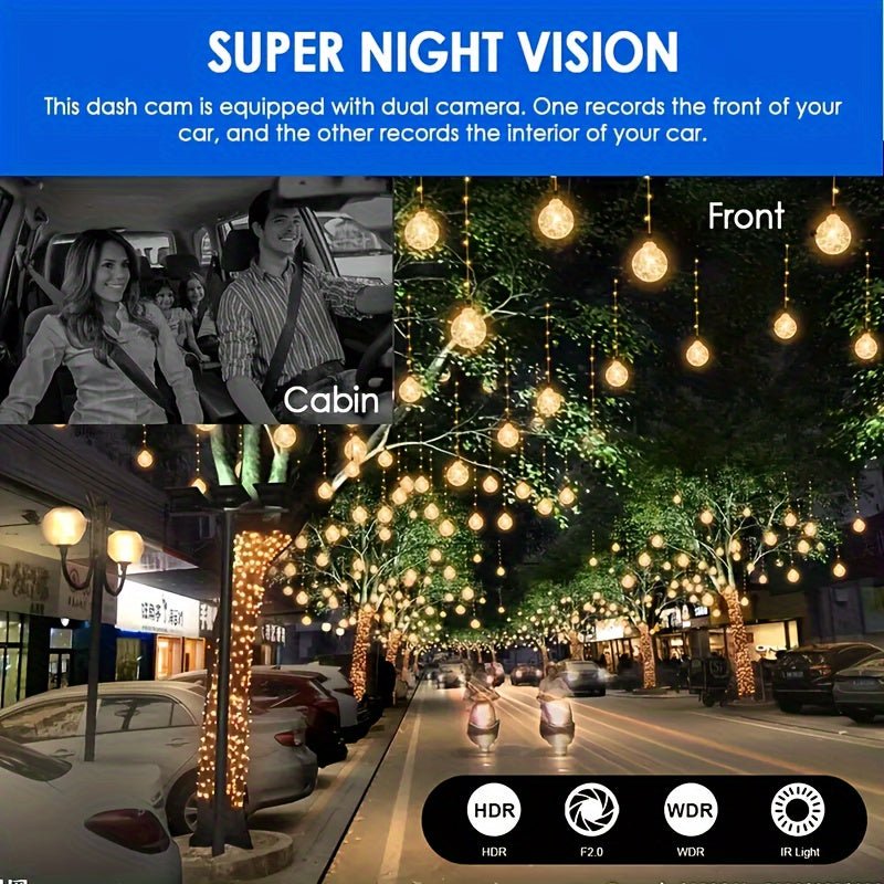 1080P Dual Camera Dash Cam For Cars With IR Night Vision, Loop Recording, And Wide Angle Lens - 3.16 Inch IPS Screen - shift-knoobs