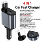 120W Retractable Car Charger 4 in 1 USB C Fast Charging Car Cigarette Lighter Charger Adapter for iPhone Xiaomi Huawei Samsung - shift - knoobs