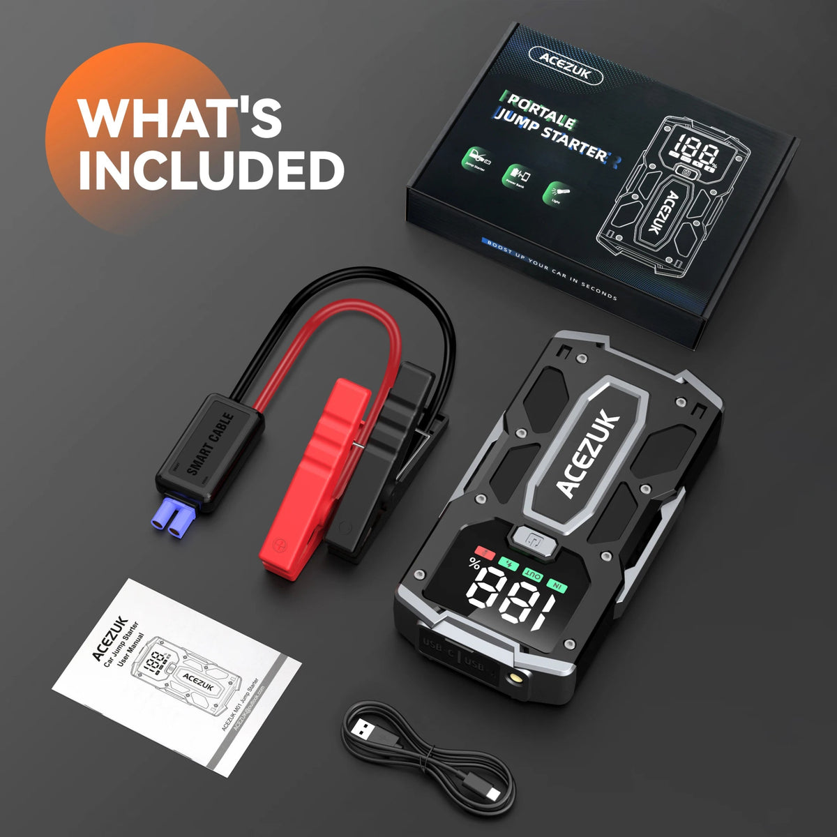12800mAh Car Jump Starter Portable Power Bank Car Battery Booster 12V Car Starting Device for Petrol 7.0L Diesel 5.5L - shift - knoobs