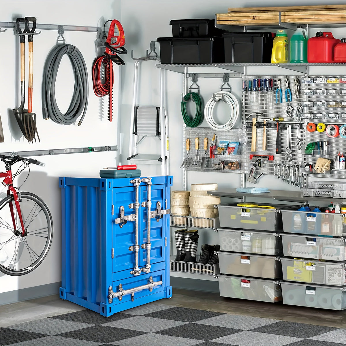 1pc 1 Door/2 Door Industrial Container, Side Table, Retro Bedside Table, Storage Cabinet With Door And Lock - shift - knoobs