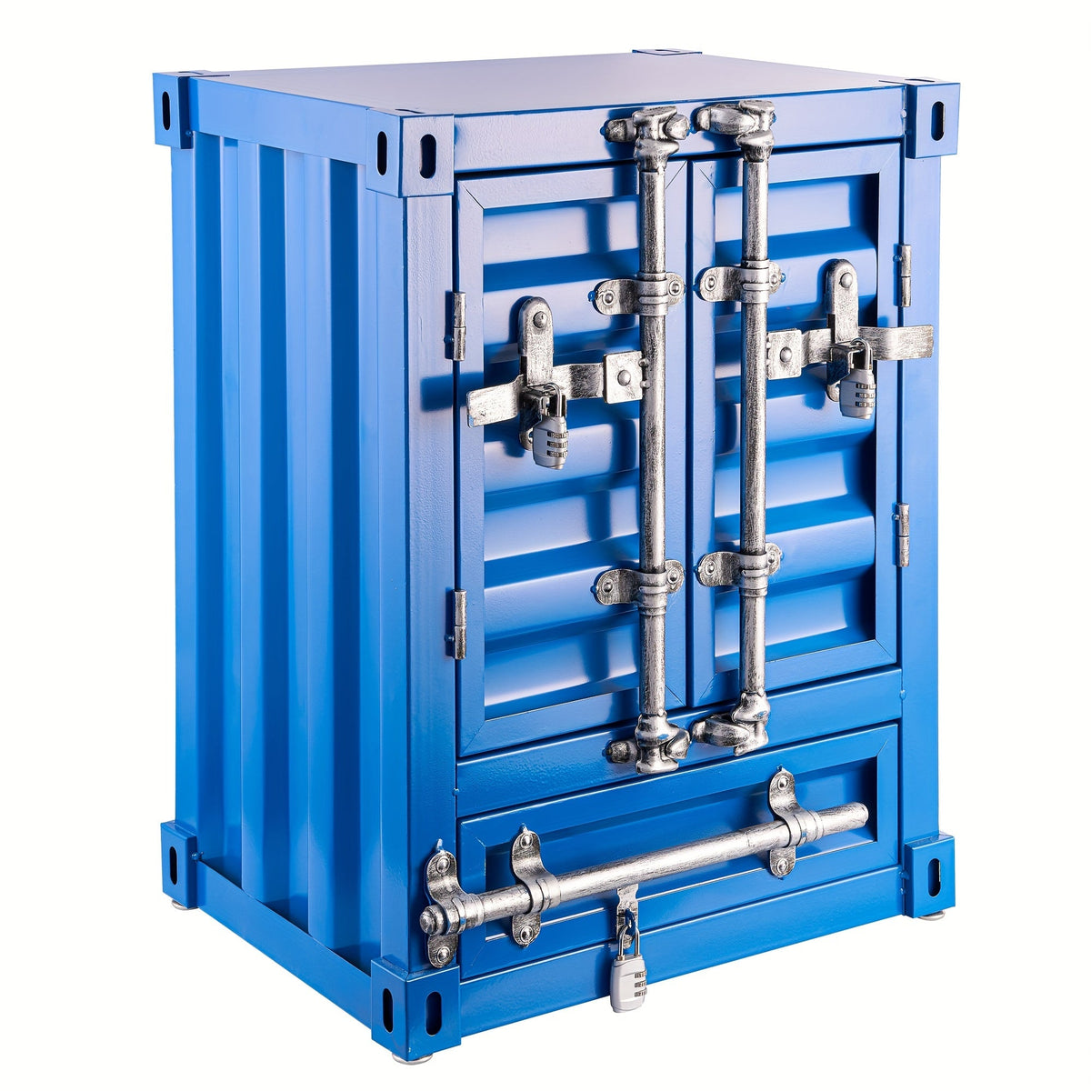 1pc 1 Door/2 Door Industrial Container, Side Table, Retro Bedside Table, Storage Cabinet With Door And Lock - shift - knoobs