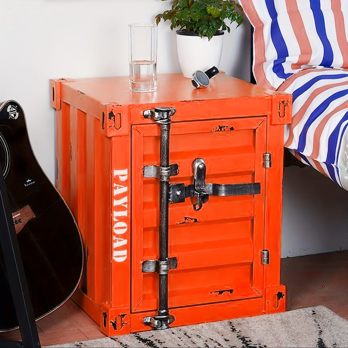 1pc 1 Door/2 Door Industrial Container, Side Table, Retro Bedside Table, Storage Cabinet With Door And Lock - shift - knoobs