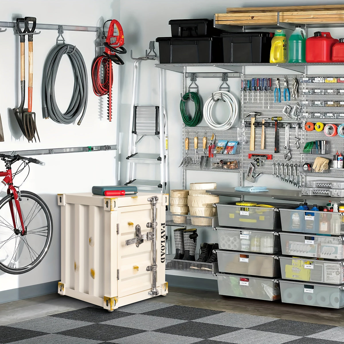 1pc 1 Door/2 Door Industrial Container, Side Table, Retro Bedside Table, Storage Cabinet With Door And Lock - shift - knoobs