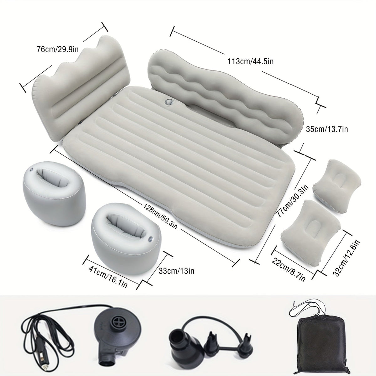 2 - Pillow Car Seat Cushion Set - Soft, Lightweight, Inflatable Trunk Mat with Air Pump for SUV, Sedan, Pickup Back Seat - Comfortable Sleeping Solution for Long Road Trips - shift - knoobs