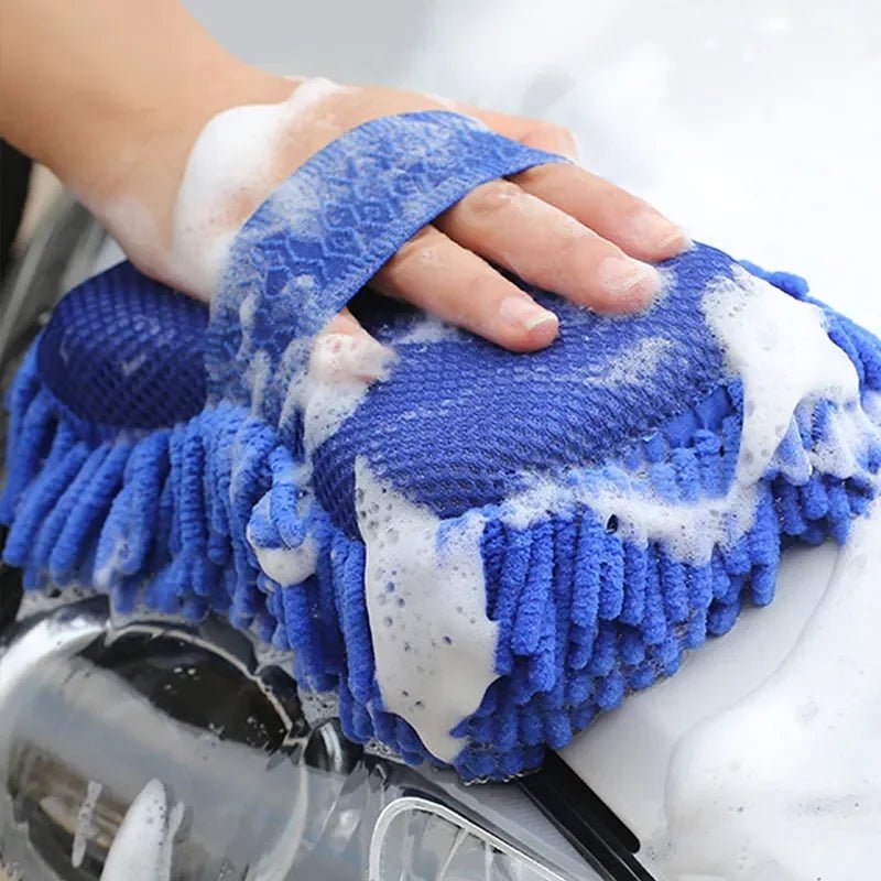 2Pcs Car Cleaning Brush Cleaner Tools Microfiber Car Washer Sponge Cleaning Washing Towel Auto Gloves Car Washing Accessories - shift - knoobs