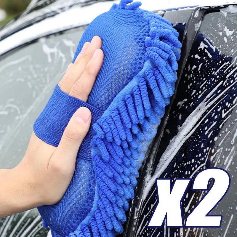 2Pcs Car Cleaning Brush Cleaner Tools Microfiber Car Washer Sponge Cleaning Washing Towel Auto Gloves Car Washing Accessories - shift - knoobs