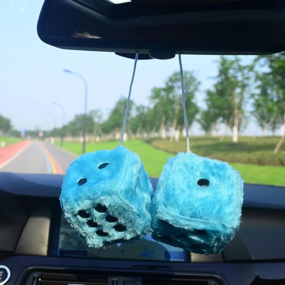 2pcs Plush Dice Car Pendant Plush Toy Cube Pendant Car Ornament Sieve Anime Car Decoration Accessories Auto Pendant - shift - knoobs