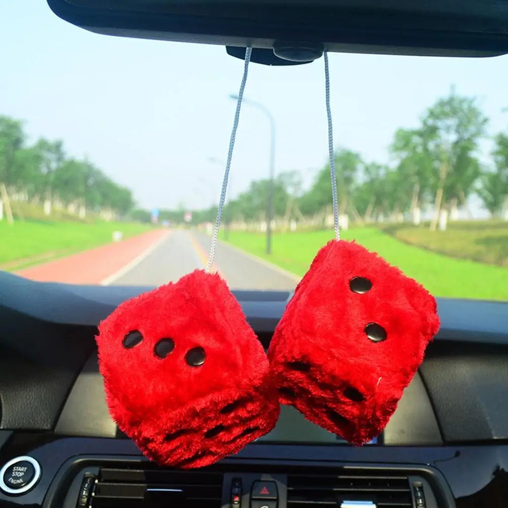 2pcs Plush Dice Car Pendant Plush Toy Cube Pendant Car Ornament Sieve Anime Car Decoration Accessories Auto Pendant - shift - knoobs