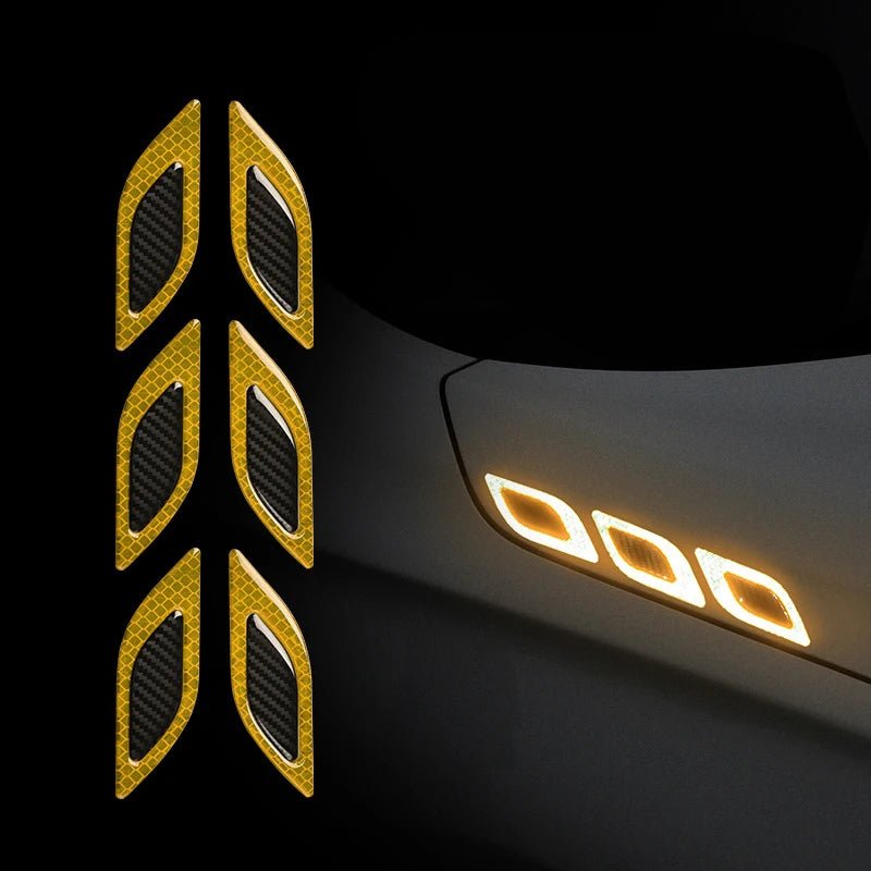 3D Car Styling Reflective Strips Carbon Fiber Reflector Sticker Truck Auto Safety Warning Tape Car Exterior Accessories 6pcs - shift - knoobs
