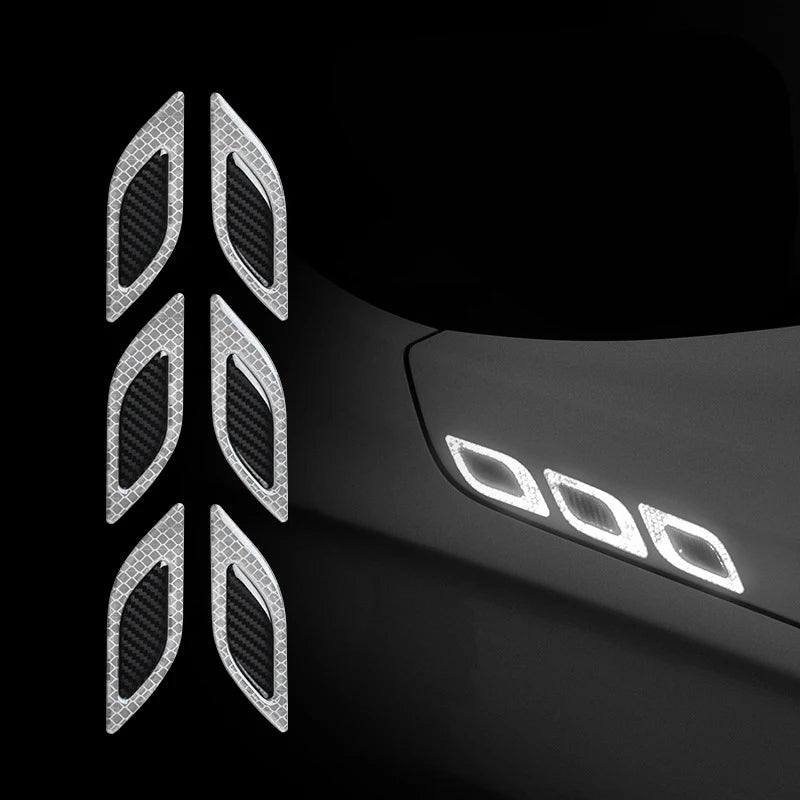 3D Car Styling Reflective Strips Carbon Fiber Reflector Sticker Truck Auto Safety Warning Tape Car Exterior Accessories 6pcs - shift - knoobs