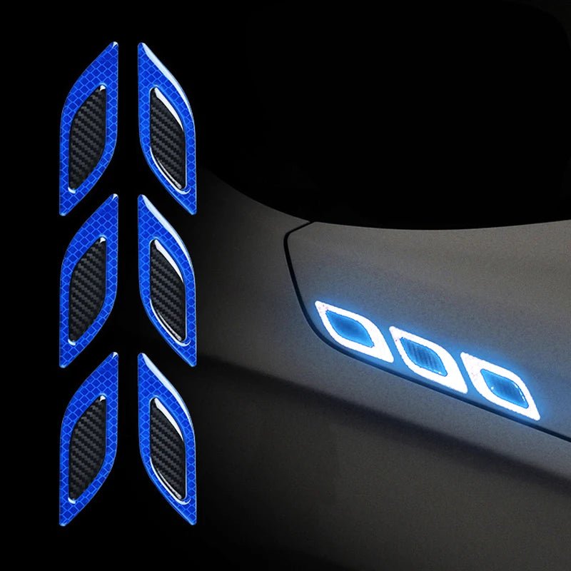 3D Car Styling Reflective Strips Carbon Fiber Reflector Sticker Truck Auto Safety Warning Tape Car Exterior Accessories 6pcs - shift - knoobs