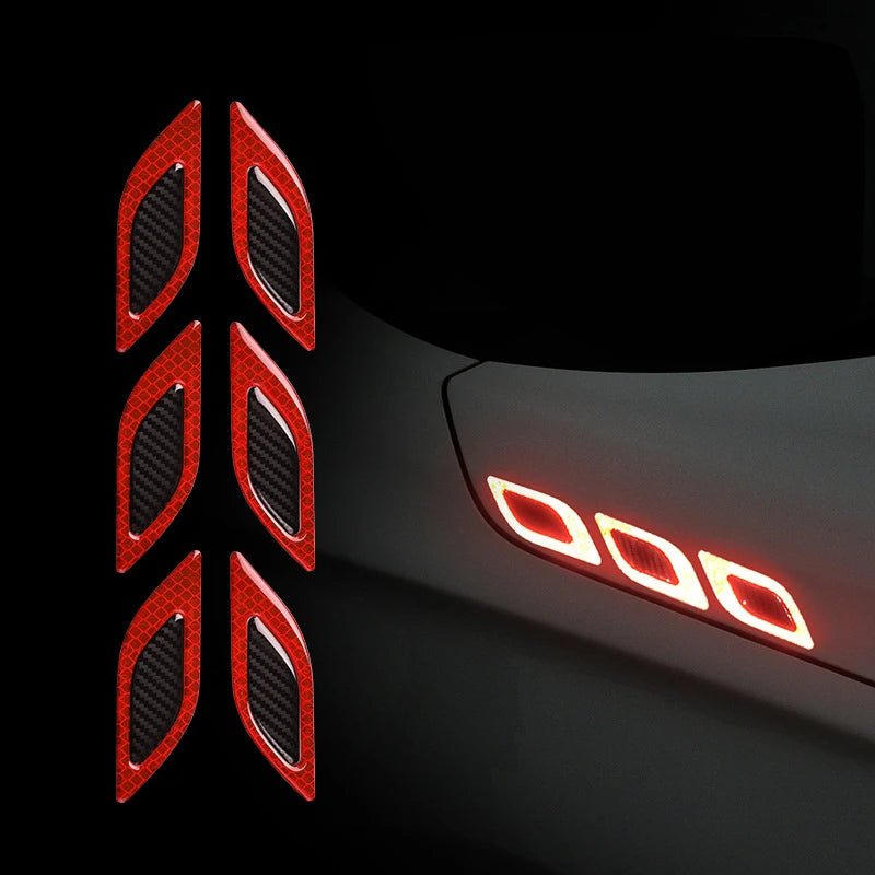 3D Car Styling Reflective Strips Carbon Fiber Reflector Sticker Truck Auto Safety Warning Tape Car Exterior Accessories 6pcs - shift - knoobs
