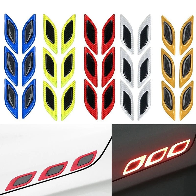 3D Car Styling Reflective Strips Carbon Fiber Reflector Sticker Truck Auto Safety Warning Tape Car Exterior Accessories 6pcs - shift - knoobs