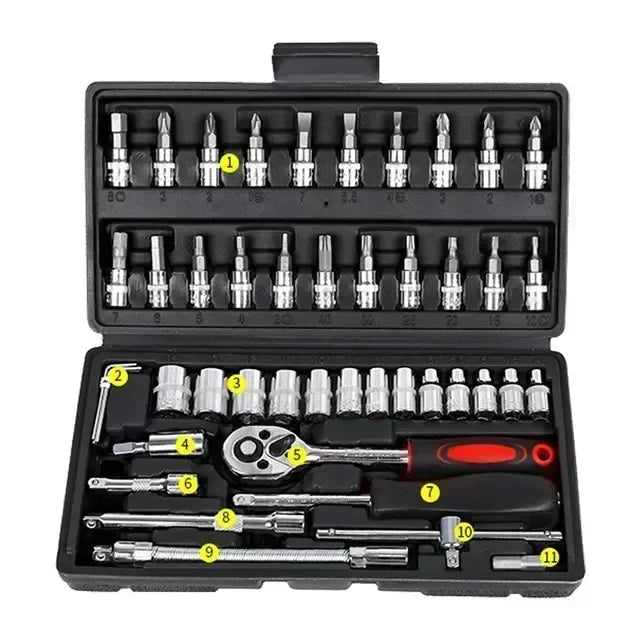 46Pcs Multi - Purpose Tool Kit Set - Comprehensive Hand Tools Kit with Wrench Socket and Precision Screwdriver - Portable Amagi - shift - knoobs