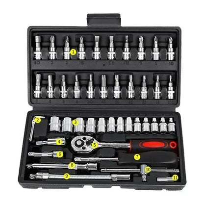 46Pcs Multi - Purpose Tool Kit Set - Comprehensive Hand Tools Kit with Wrench Socket and Precision Screwdriver - Portable Amagi - shift - knoobs