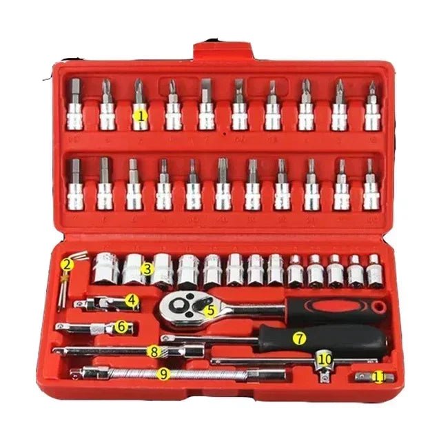 46Pcs Multi - Purpose Tool Kit Set - Comprehensive Hand Tools Kit with Wrench Socket and Precision Screwdriver - Portable Amagi - shift - knoobs