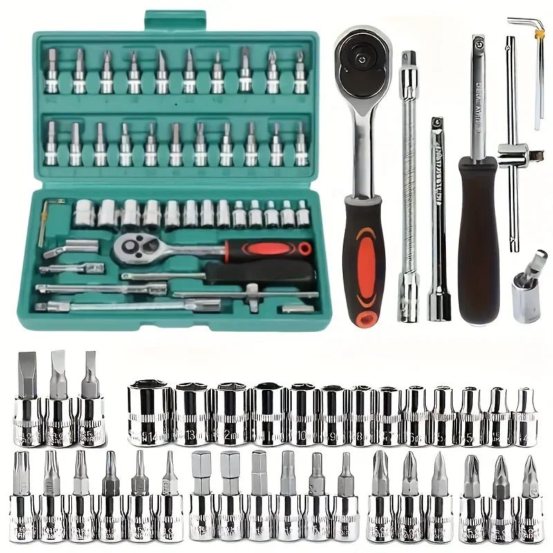 46Pcs Multi - Purpose Tool Kit Set - Comprehensive Hand Tools Kit with Wrench Socket and Precision Screwdriver - Portable Amagi - shift - knoobs