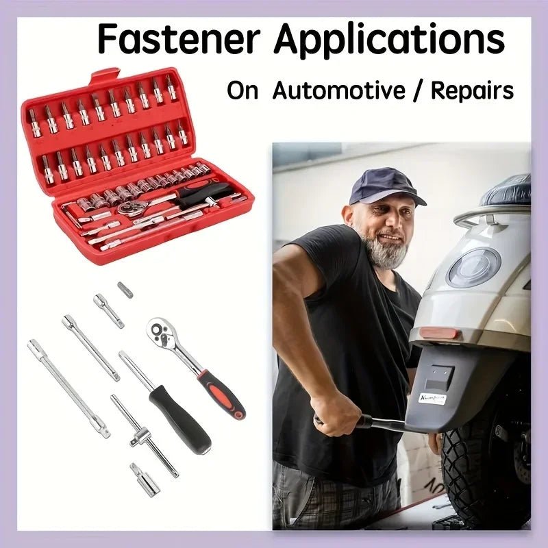 46Pcs Multi - Purpose Tool Kit Set - Comprehensive Hand Tools Kit with Wrench Socket and Precision Screwdriver - Portable Amagi - shift - knoobs