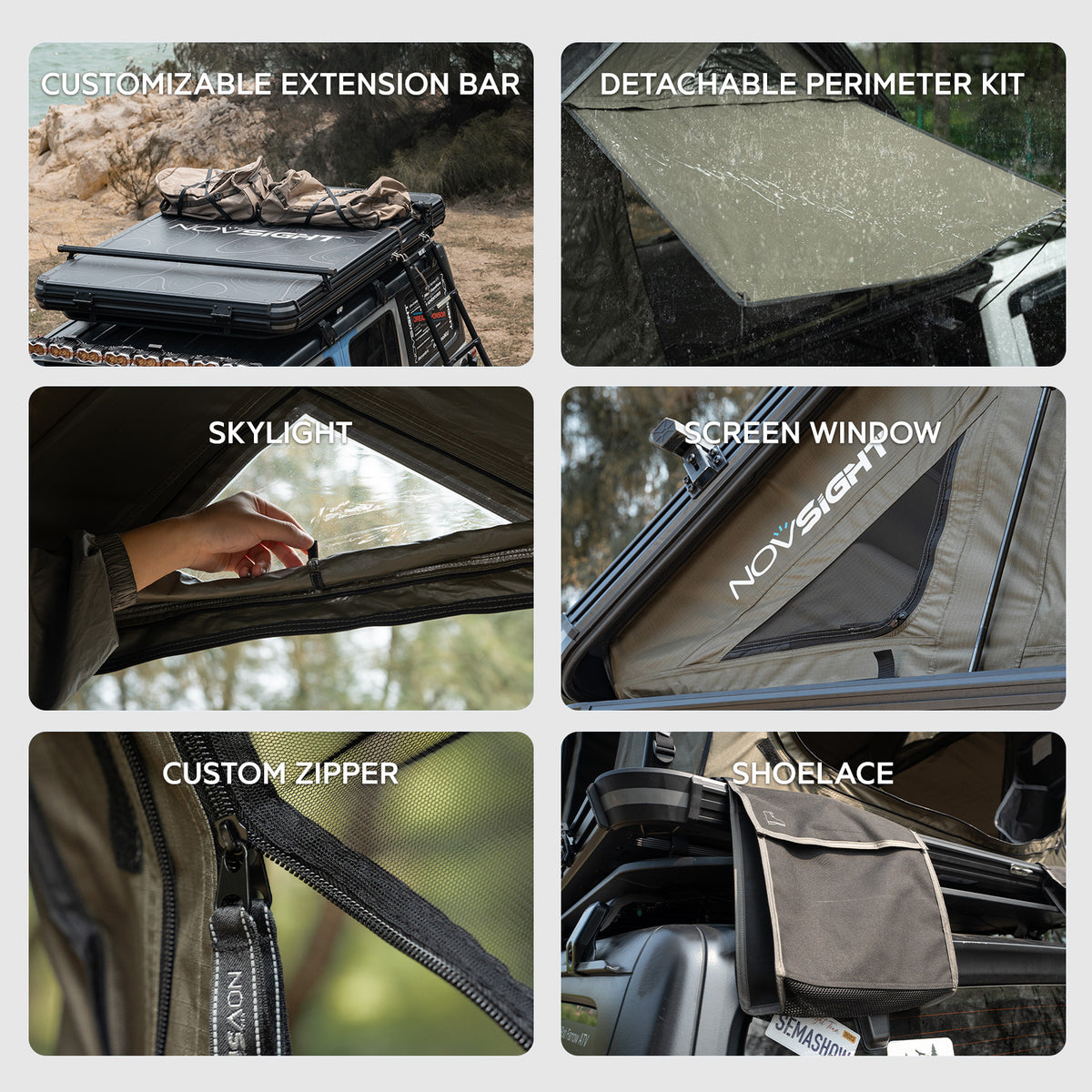 NOVSIGHT Black Roof Top Hard Shell Rooftop Tent 2-3 People Car Camping All Season with Luggage Rack Waterproof Rooftop Tent for for Jeep SUV Truck Overland Car Roof Tent For Camping with Ladder