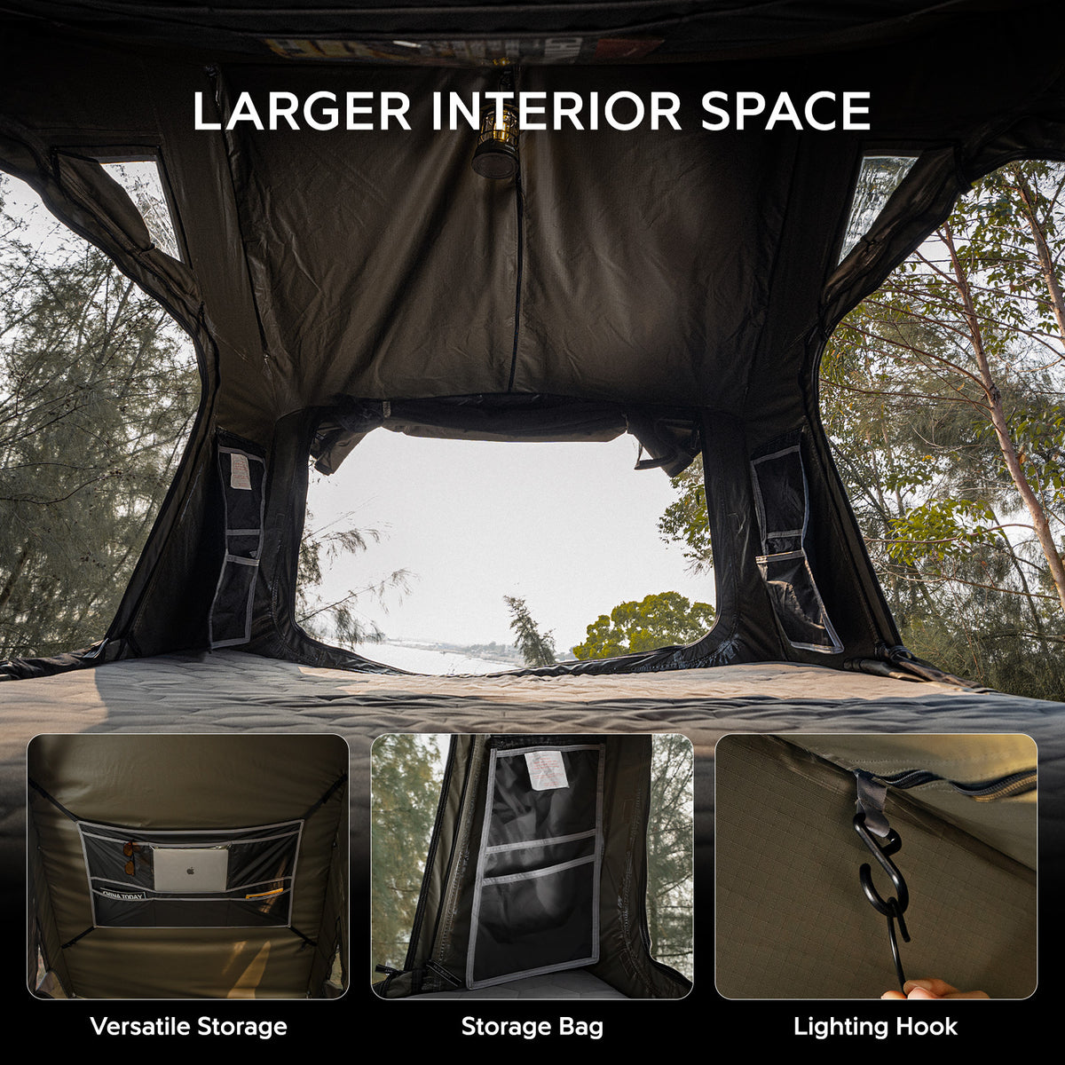 NOVSIGHT Black Roof Top Hard Shell Rooftop Tent 2-3 People Car Camping All Season with Luggage Rack Waterproof Rooftop Tent for for Jeep SUV Truck Overland Car Roof Tent For Camping with Ladder