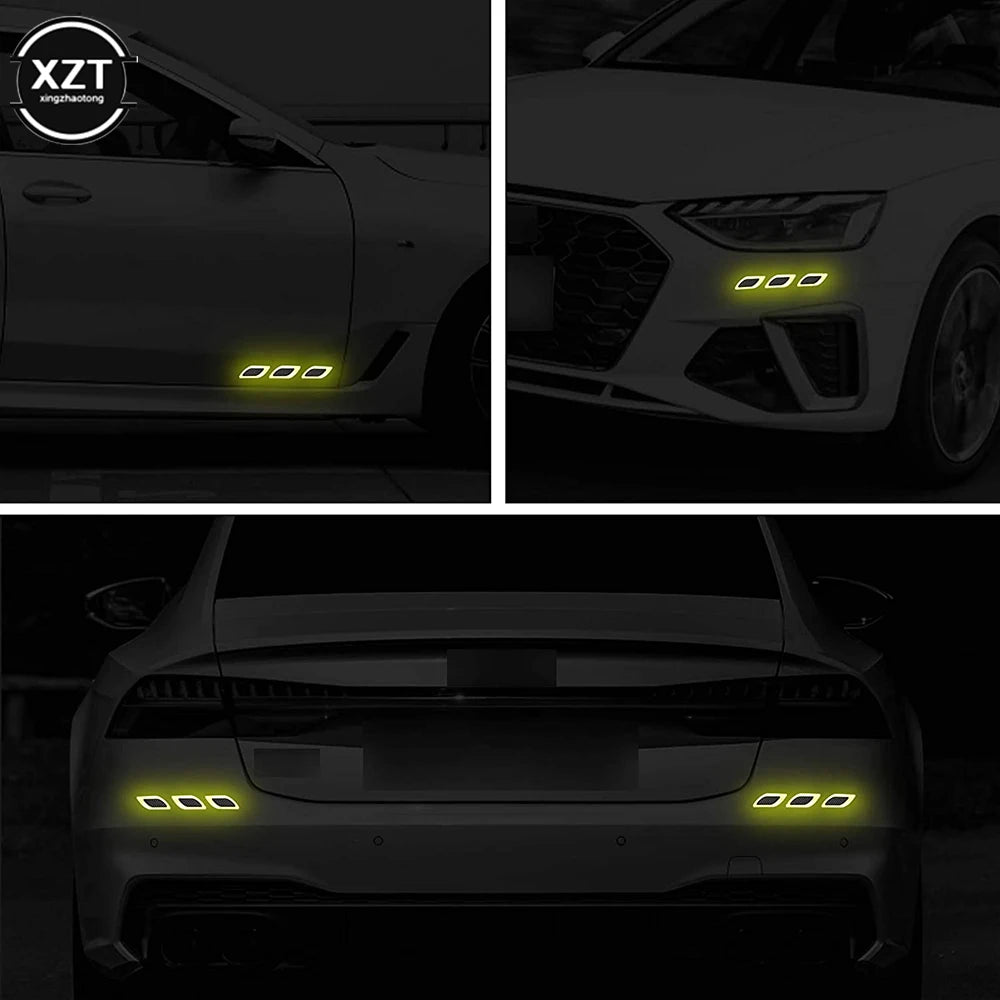 6pcs 3D Car Styling Reflective Carbon Fiber Bumper Strips Safety Warning Tape Secure Reflector Stickers Car Exterior Accessories - shift - knoobs