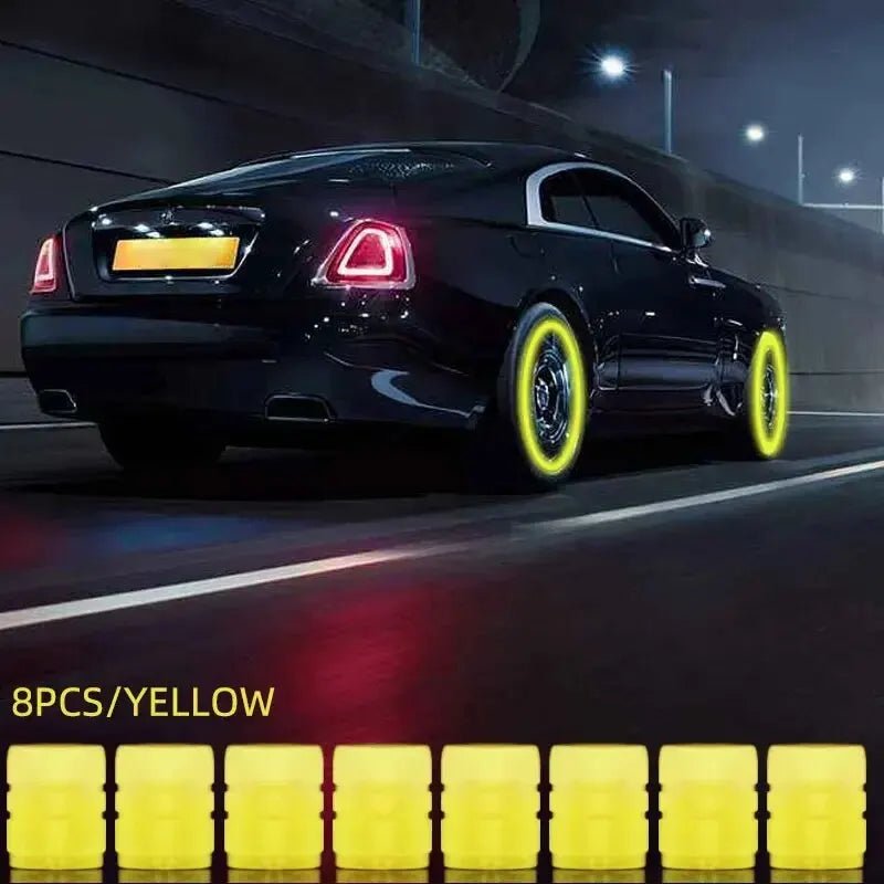 8PCS Luminous Valve Motorcycle Bicycle Bike Car Wheel Tyre Hub Cap Fluorescent Night GlowingLuminous Valve Stem Caps Decor - shift - knoobs