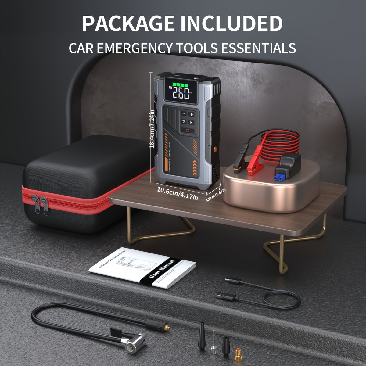 Portable Car Air Compressor & Jump Starter - 3000A Peak Power, 12V, Fast Charging, Digital Tire Inflator, LED Light, Compact Design for Gas/Diesel Engines (Copy)