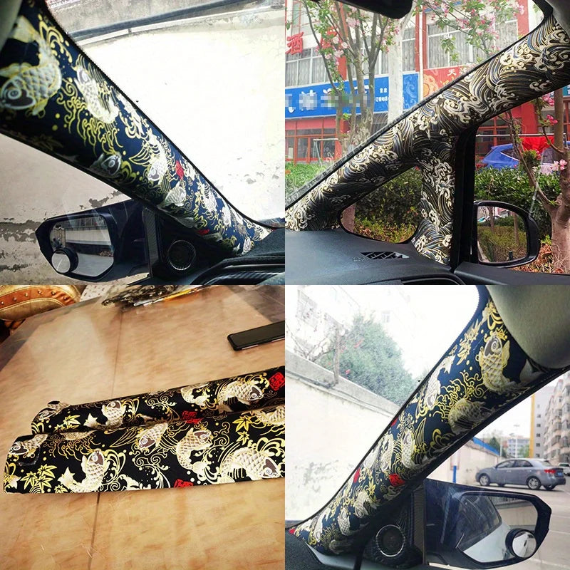 Car Interior Self-adhesive Cloth Adhesive Embroidery Car Stickers Interior Modification Abc Column Hot Stamping Latte Art