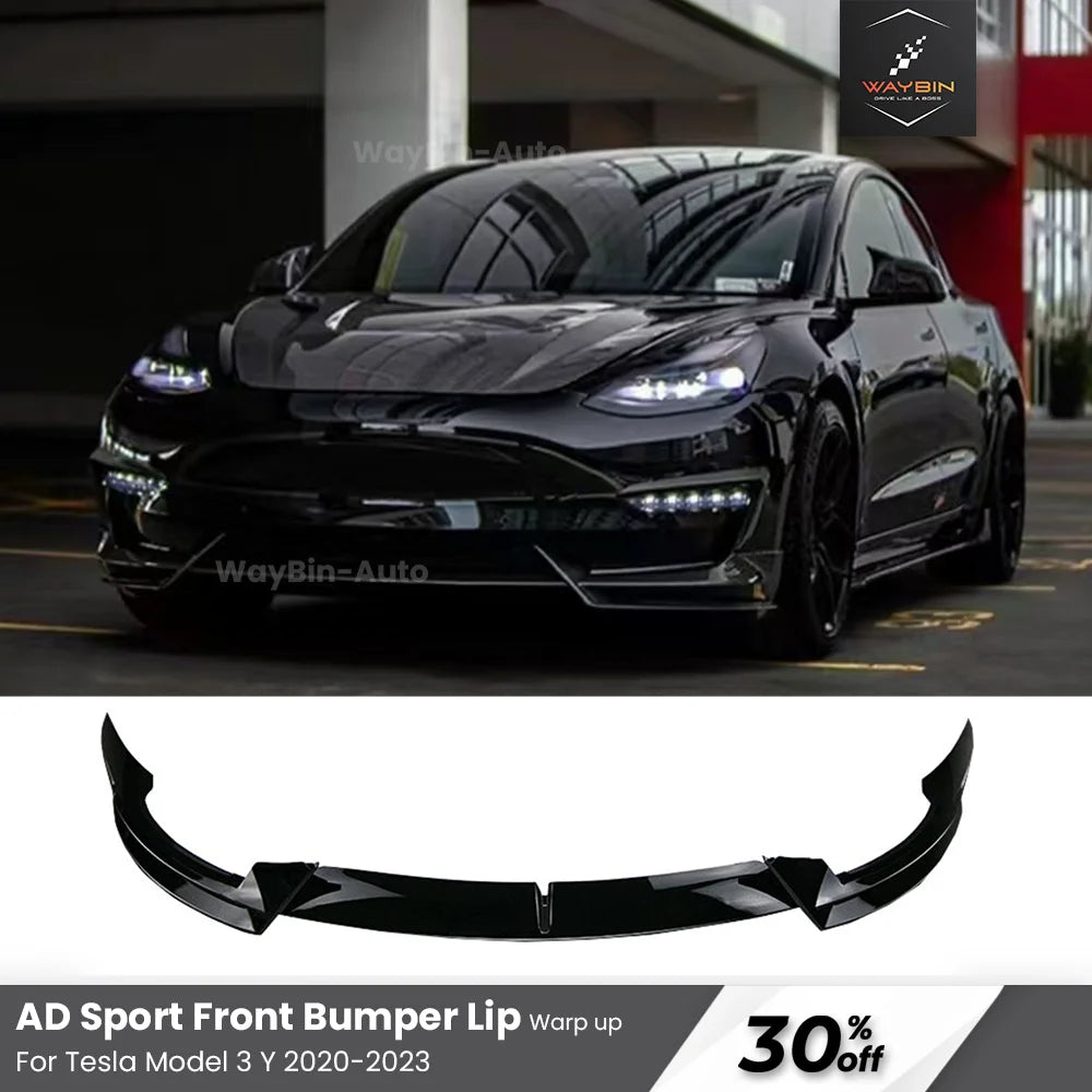 For Tesla Model 3 Y 2017-2023  Front Lip AD Body Kit Glossy Black Sport Bumper Spoiler Model 3 Model Y Auto Accessories