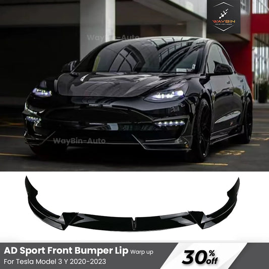 For Tesla Model 3 Y 2017-2023  Front Lip AD Body Kit Glossy Black Sport Bumper Spoiler Model 3 Model Y Auto Accessories