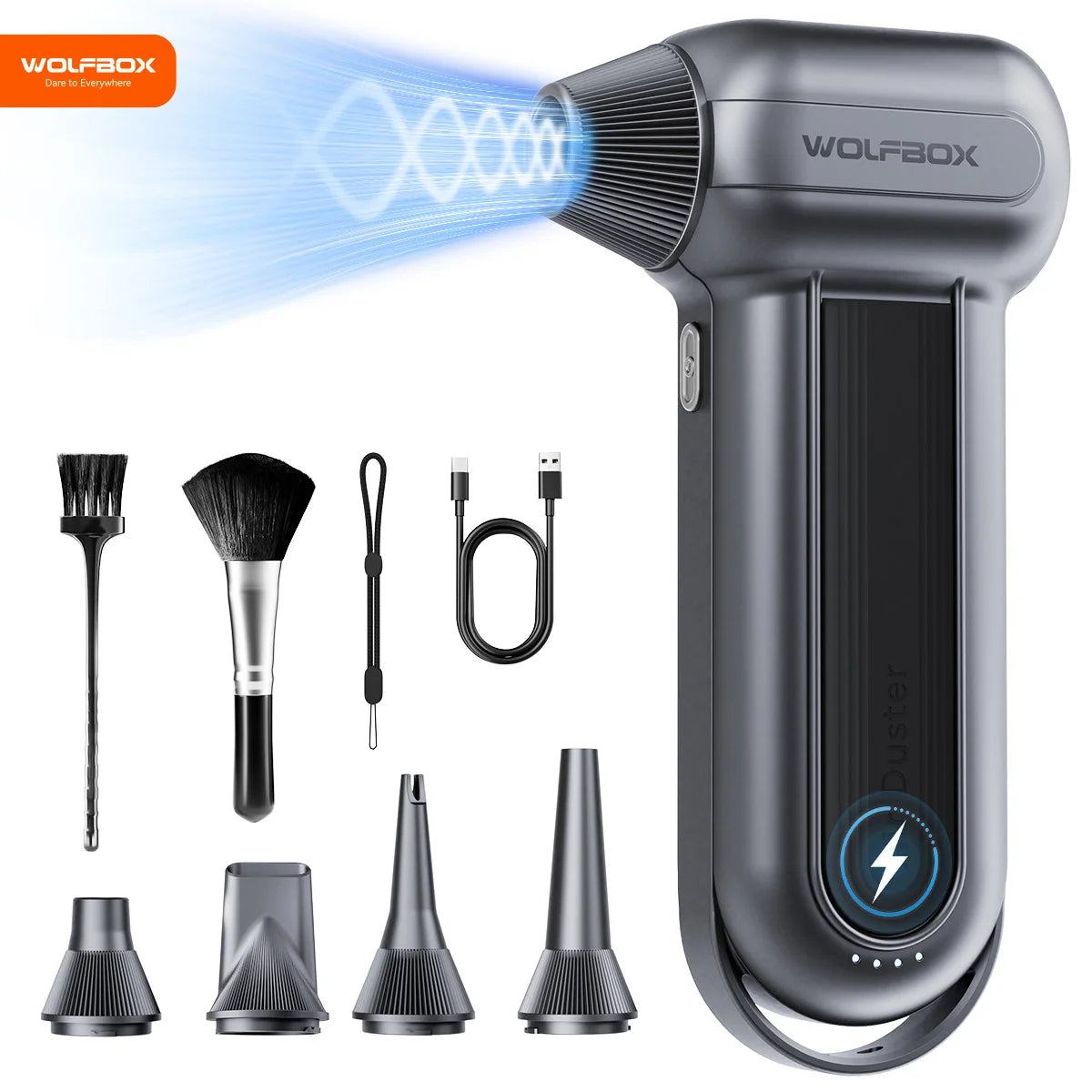 WOLFBOX MF100 Compressed Fan Duster 150000RPM Super Power Electric Air Duster Rechargeable Long-Life Air Blower