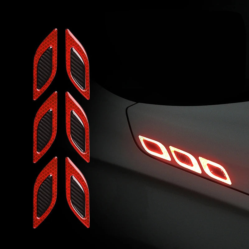 6pcs Car 3D Reflective Carbon Fiber Sticker Fashion Car Styling Reflective Strips Night Safety Warning Auto Exterior Accessories