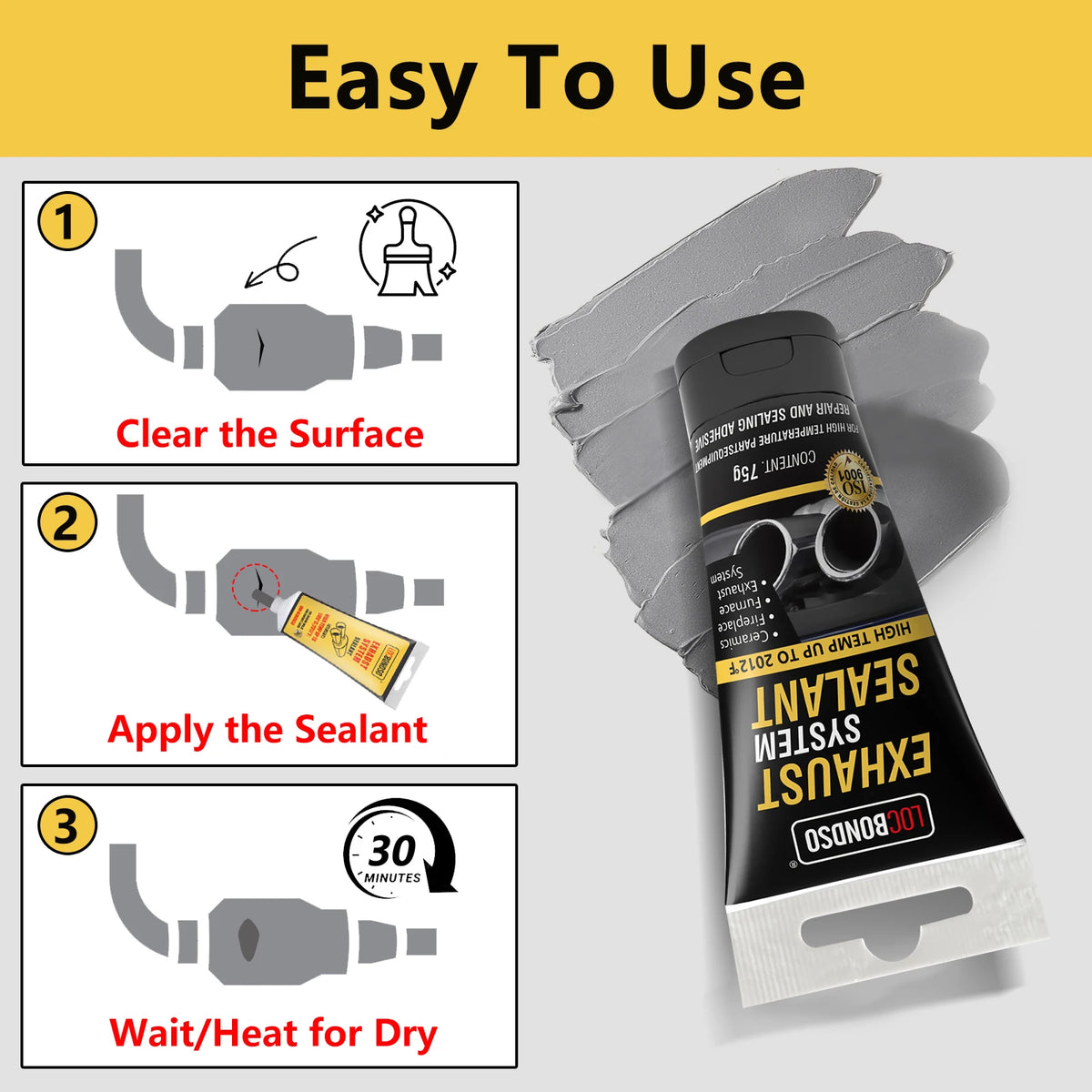 High Temp Muffler and Tailpipe Sealer - Exhaust System Sealant - Muffler Repair Kit for Auto Exhaust, Mufflers, Tailpipes