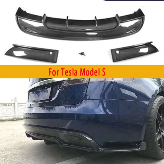 For Tesla Model S 2017  Carbon Fiber Back lip Car Bumper Diffuser Rear Splitters Spoiler Car Accessories body kit