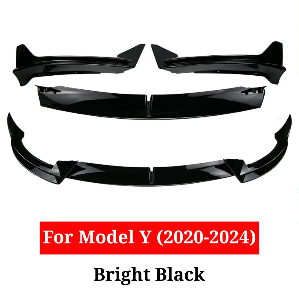 Front Bumper Lip 3Pcs For Tesla Model Y 2020-2024 For Tesla Model 3 2017-2023 Front Bumper Lip Splitter Spoiler, V Style