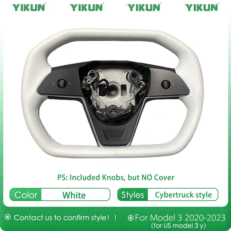 Car Steering Wheel Inspired By Cyberpack Style for Tesal Model Y/3 Highland 2017-2024 with Heating Function Black Leather Yoke