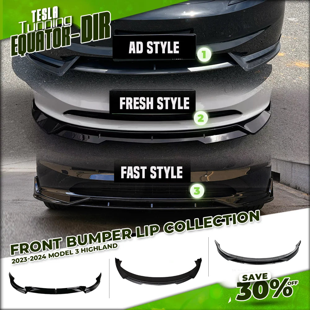 Front Lip For Tesla Model 3 Highland 2024 Front Bumper Lip Spoiler Glossy Black Carbon Body Kits Model 3 + Auto Accessories