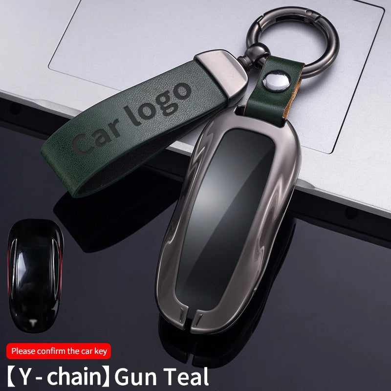 Zinc Alloy Car Key Case Protector Cover For Tesla Model 3 Model S Model Y Model X Model M Leather Shell Fob Holder Accessories