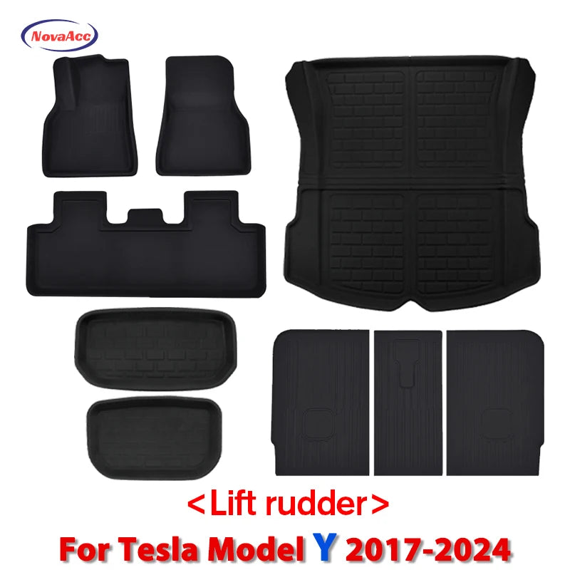 NovaAcc Floor Mats For Tesla Model 3 2021-2024 Highland Model Y 2017-2024 Left Rudder All Weather Waterproof Trunk Cargo Liner