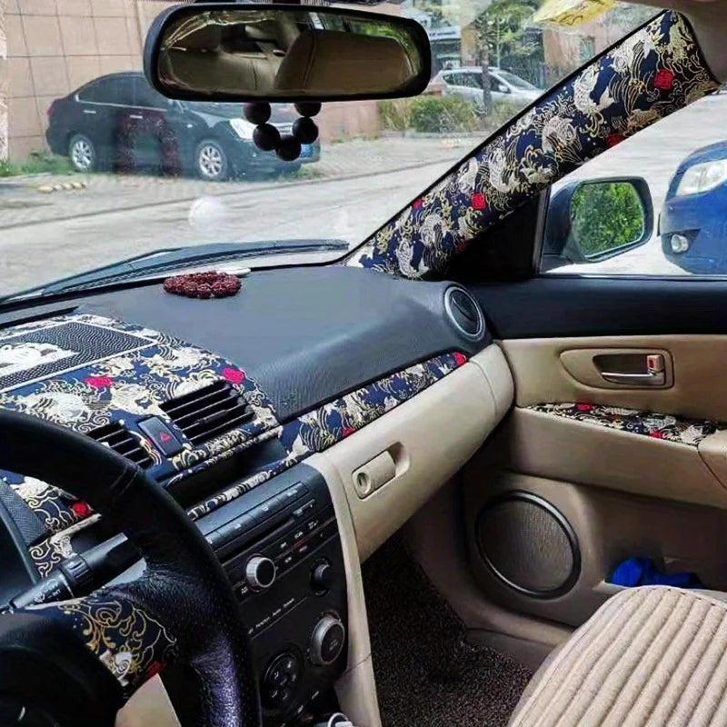 Car Interior Self-adhesive Cloth Adhesive Embroidery Car Stickers Interior Modification Abc Column Hot Stamping Latte Art