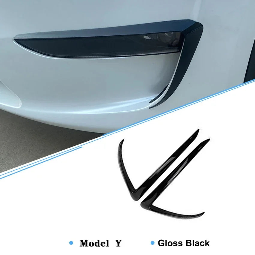 For Tesla Model 3 Y 2017 2018 2019-2023 Glossy Black Carbon Look Car Front Bumper Fog Light Frame Spoiler Decoration Body Kit