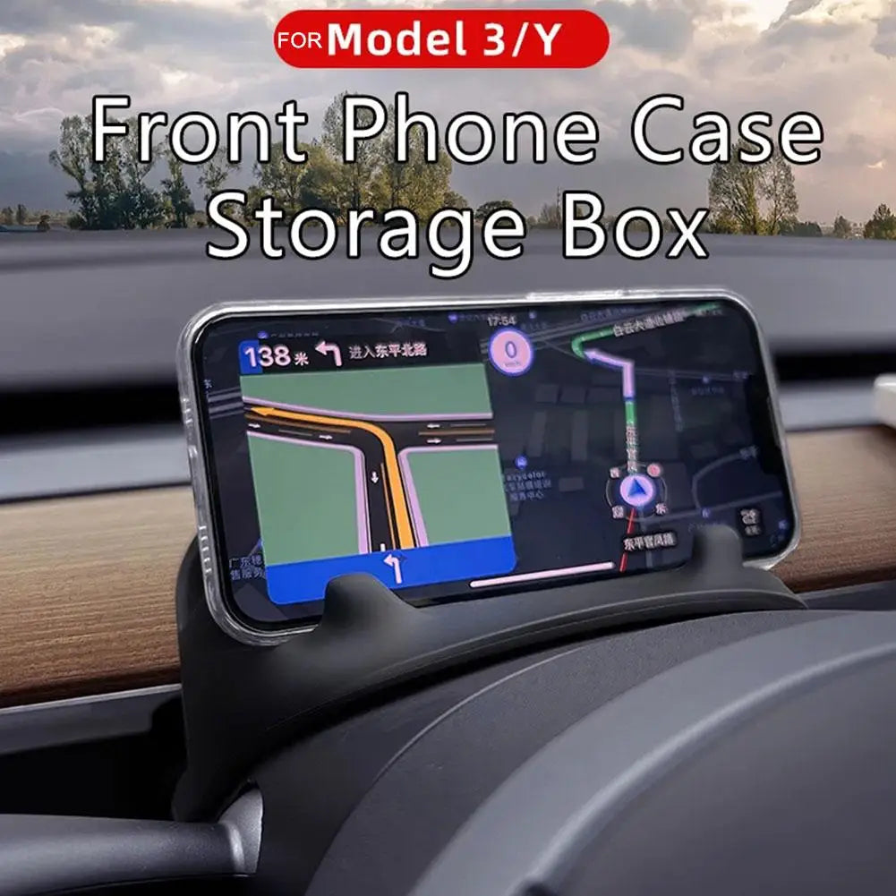 For Tesla Y Multifunctional Steering Wheel Front Storage Box Silicone Phone Holder Glasses Storage Interior Accessories