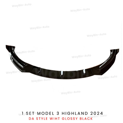 Front Lip For Tesla Model 3 Highland 2024 Front Bumper Lip Spoiler Glossy Black Carbon Body Kits Model 3 + Auto Accessories